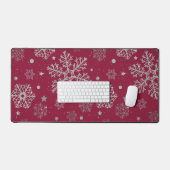濃い赤の上に銀色の雪片 デスクマット (キーボード&マウス)