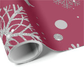 濃い赤の上に銀色の雪片 ラッピングペーパー (ロールコーナー)