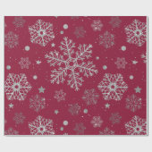 濃い赤の上に銀色の雪片 ラッピングペーパー (フラット)