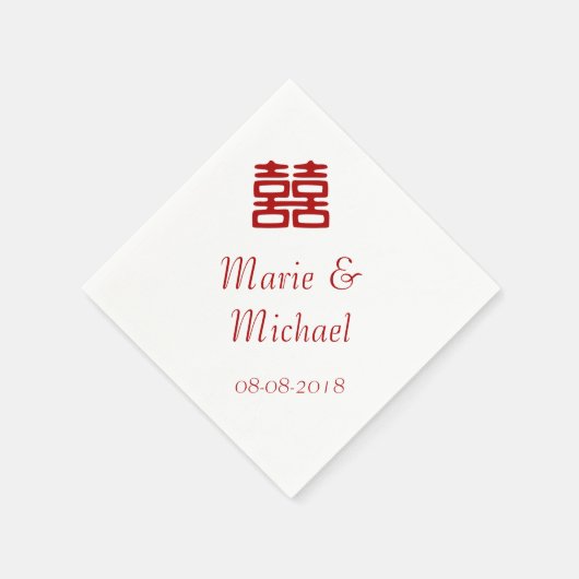 濃い赤の二重の幸せエレガント- スタンダードカクテルナプキン (角)