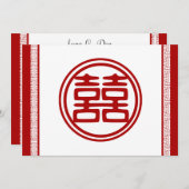 濃い赤の二重の幸せファンシー- 招待状 (正面/裏面)