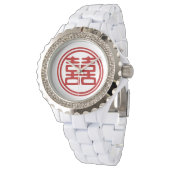 濃い赤の二重の幸せ – 円 腕時計 (アングル)