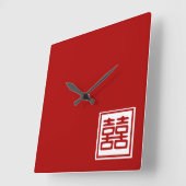 濃い赤の二重の幸せ – 四角 スクエア壁時計 (傾斜)