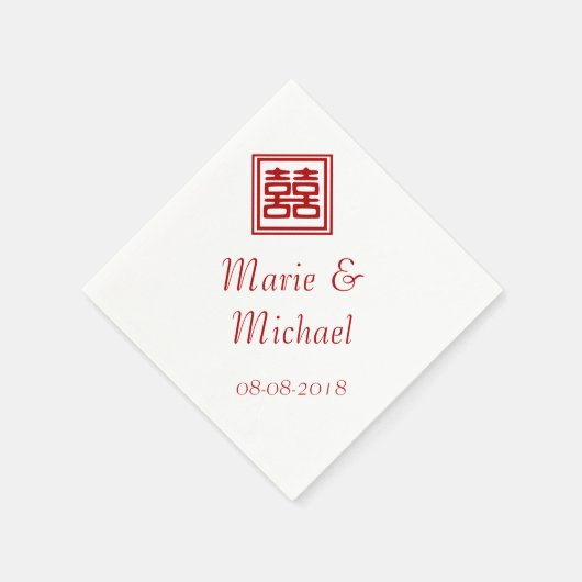 濃い赤の二重の幸せ – 四角 スタンダードカクテルナプキン (角)