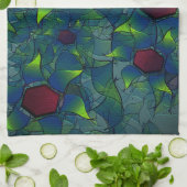 濃い赤の六角形の青みがかったノッチの仮想の葉 キッチンタオル (折り畳み)