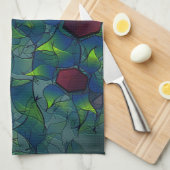 濃い赤の六角形の青みがかったノッチの仮想の葉 キッチンタオル (四つ折り)