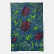 濃い赤の六角形の青みがかったノッチの仮想の葉