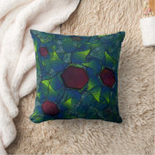 濃い赤の六角形の青みがかったノッチの仮想の葉 クッション (ブランケット)