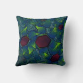 濃い赤の六角形の青みがかったノッチの仮想の葉 クッション (裏面)