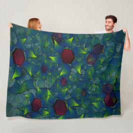 濃い赤の六角形の青みがかったノッチの仮想の葉 フリースブランケット