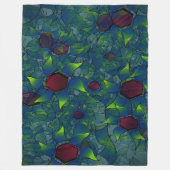 濃い赤の六角形の青みがかったノッチの仮想の葉 フリースブランケット (正面)