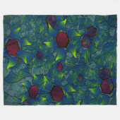 濃い赤の六角形の青みがかったノッチの仮想の葉 フリースブランケット (正面(横))