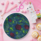 濃い赤の六角形の青みがかったノッチの仮想の葉 ペーパープレート (パーティー)