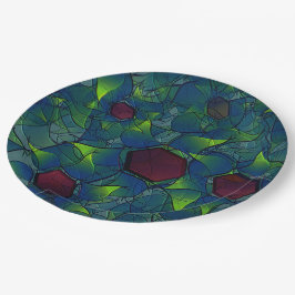 濃い赤の六角形の青みがかったノッチの仮想の葉 ペーパープレート