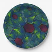 濃い赤の六角形の青みがかったノッチの仮想の葉 ペーパープレート (正面)