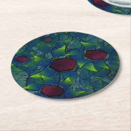 濃い赤の六角形の青みがかったノッチの仮想の葉 ラウンドペーパーコースター