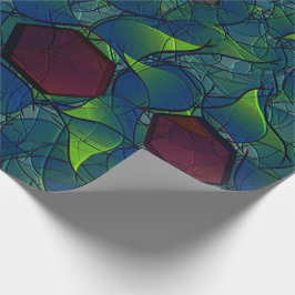 濃い赤の六角形の青みがかったノッチの仮想の葉 ラッピングペーパー