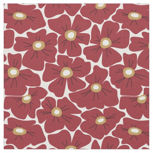 濃い赤の大型花柄 ファブリック (クローズアップ)