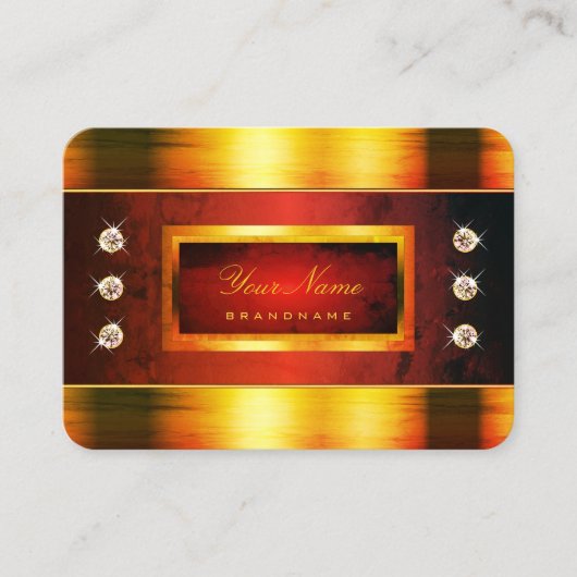 濃い赤の大理石のパターンで目を引く金ゴールド 名刺 (正面)