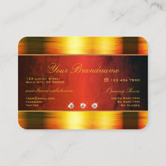 濃い赤の大理石のパターンで目を引く金ゴールド 名刺 (裏面)