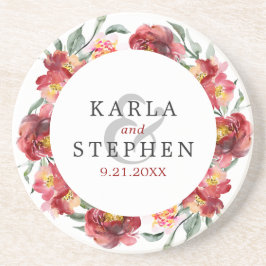 濃い赤の庭花リース コースター