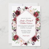 濃い赤の水の色のフローラフレームウィンターウェディング 招待状 (正面)