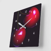 濃い赤の甘いさくらんぼ – 新鮮 スクエア壁時計 (傾斜)