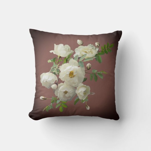 濃い赤の白いバラ クッション (正面)