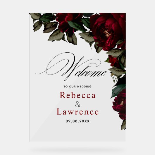 濃い赤の緑のフローラの結婚ムーディゴシックの歓迎 アクリルサイン (正面)
