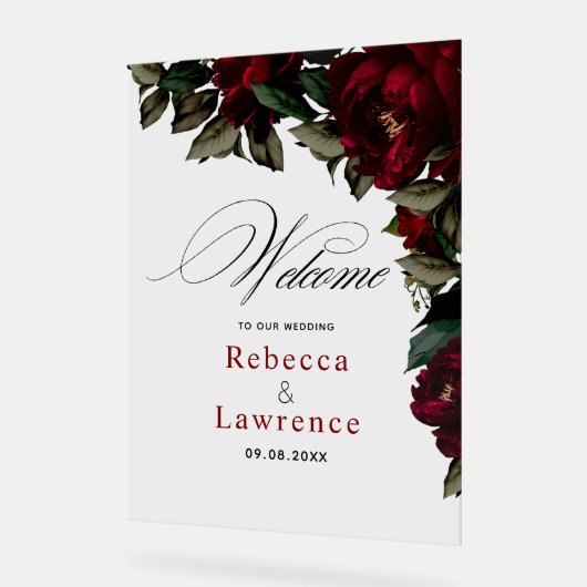 濃い赤の緑のフローラの結婚ムーディゴシックの歓迎 アクリルサイン (傾斜)