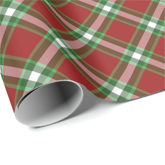 濃い赤の緑の白い格子模様 ラッピングペーパー (ロールコーナー)