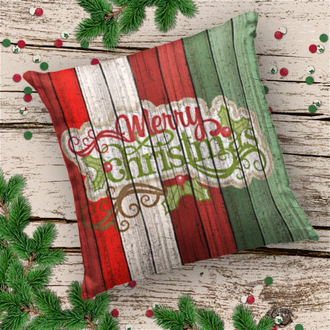 濃い赤の緑の風化木製の厚板パターン アウトドアクッション (クリエイターアップロード済み)