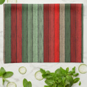 濃い赤の緑の風化木製の厚板パターン キッチンタオル (折り畳み)