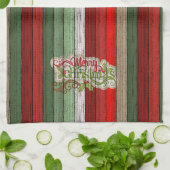 濃い赤の緑の風化木製の厚板パターン キッチンタオル (折り畳み)