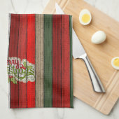 濃い赤の緑の風化木製の厚板パターン キッチンタオル (四つ折り)