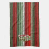 濃い赤の緑の風化木製の厚板パターン キッチンタオル (縦)