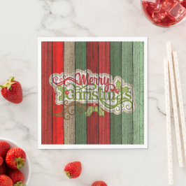 濃い赤の緑の風化木製の厚板パターン スタンダードランチョンナプキン