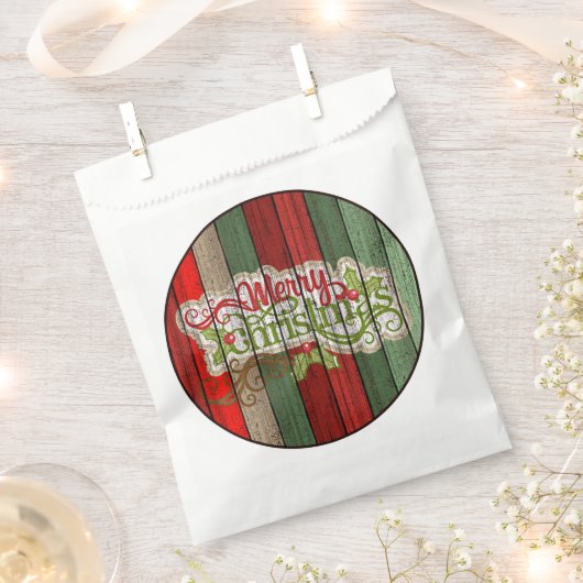 濃い赤の緑の風化木製の厚板パターン フェイバーバッグ (クリップ留めされた状態)