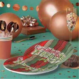 濃い赤の緑の風化木製の厚板パターン ペーパープレート