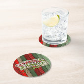 濃い赤の緑の風化木製の厚板パターン ラウンドペーパーコースター (インサイチュ)