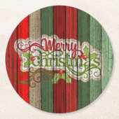 濃い赤の緑の風化木製の厚板パターン ラウンドペーパーコースター (正面)