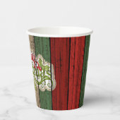 濃い赤の緑の風化木製の厚板パターン 紙コップ (左)