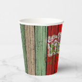 濃い赤の緑の風化木製の厚板パターン 紙コップ (右)