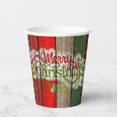 濃い赤の緑の風化木製の厚板パターン 紙コップ (正面)