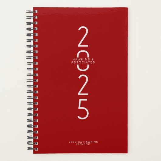 濃い赤の縦モダンの年（週） プランナー手帳 (正面)