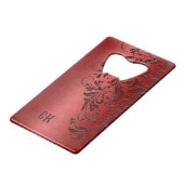 濃い赤の背景とフローラ旋回ジッポライター クレジットカード栓抜き (裏面アングル)