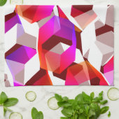 濃い赤の背景に多くの六角形が色付けされている キッチンタオル (折り畳み)