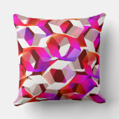 濃い赤の背景に多くの六角形が色付けされている クッション (裏面)