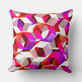 濃い赤の背景に多くの六角形が色付けされている クッション