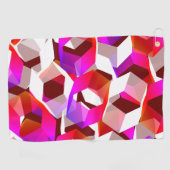 濃い赤の背景に多くの六角形が色付けされている ゴルフタオル (横)